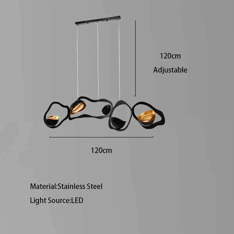 Modern black stainless steel abstract chandelier with gold accents and led lighting for living room decorbites black stainless