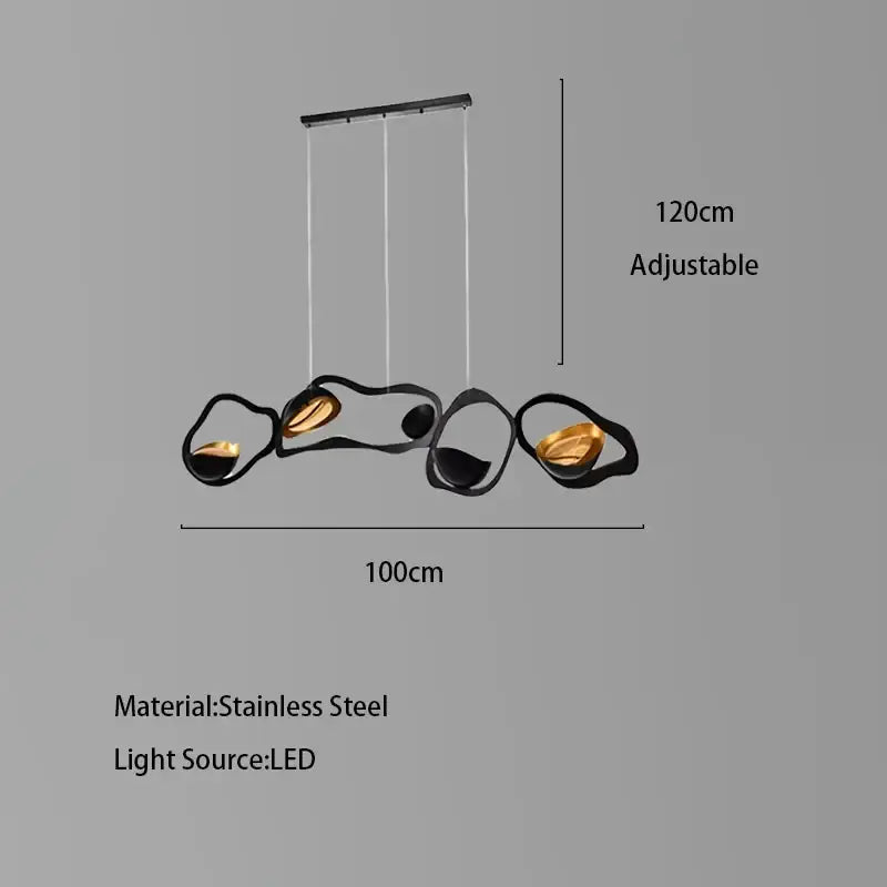 Modern black stainless steel abstract chandelier with gold accents and led lighting for living room decorbites black stainless