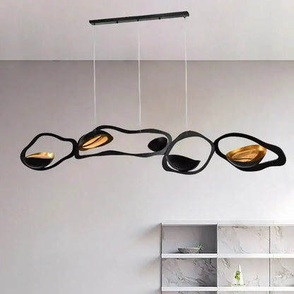 Modern black stainless steel abstract chandelier with gold organic flowing shapes for living room decorbites black stainless