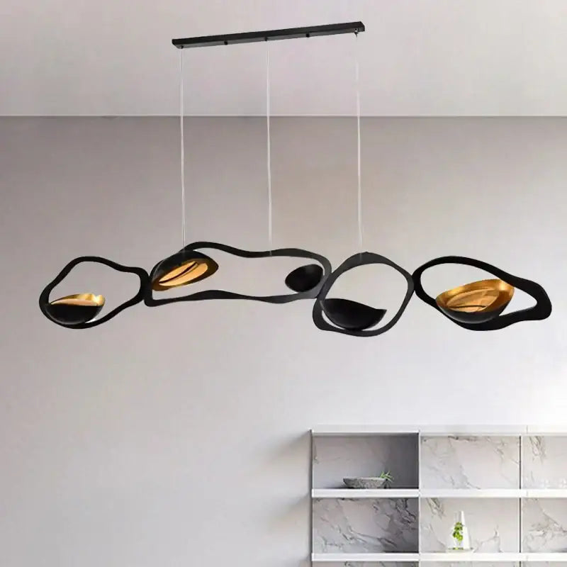 Modern black stainless steel abstract chandelier with gold organic flowing shapes for living room decorbites black stainless