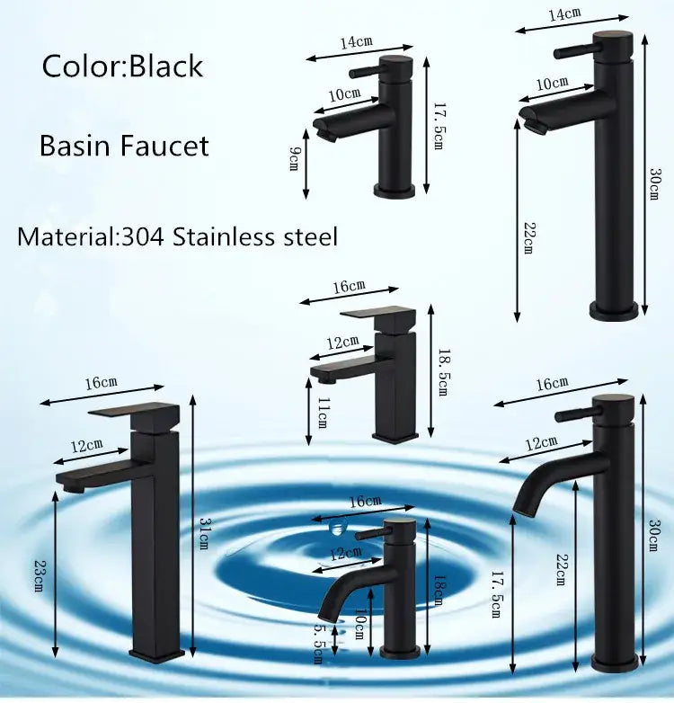 Modern black stainless steel basin faucet made of 304 stainless steel with minimalist design by decorbites