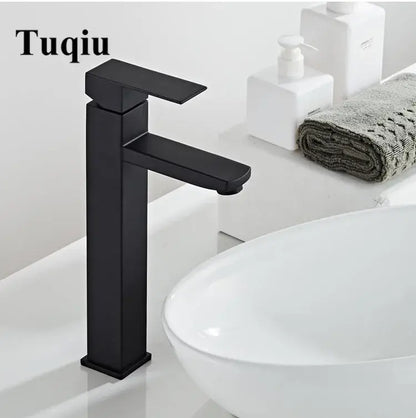 Modern black stainless steel basin faucet with matte black finish and sleek rectangular design for bathroom sinks decorbites black stainless