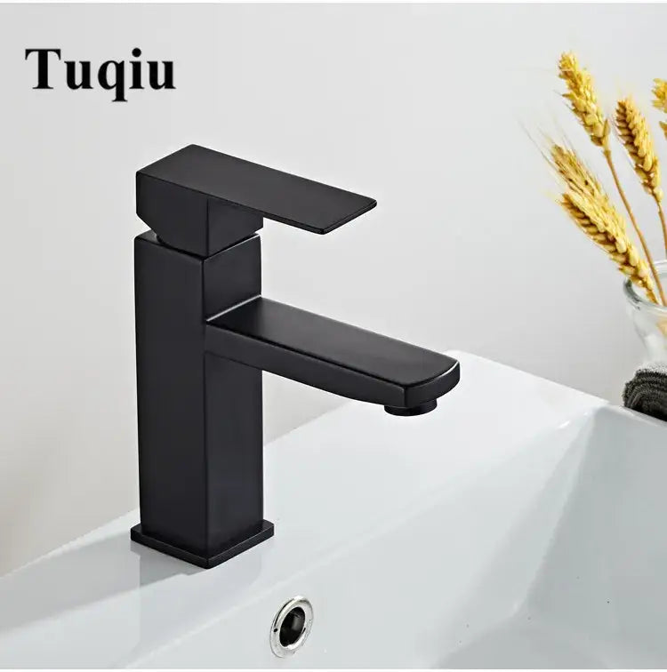 Modern black stainless steel basin faucet with angular design by tuqiu for bathroom decorbites black stainless use