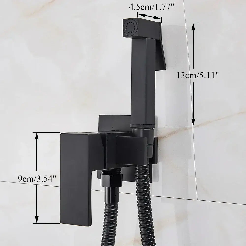 Modern black matte-finish brass bidet faucet with stainless steel sprayer and flexible hose for bathroom use decorbites brass bidet