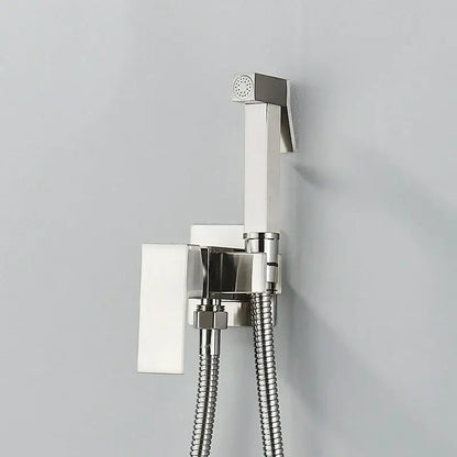 Modern black and stainless steel brass bidet faucet with chrome finish rectangular design and flexible braided hose by decorbites