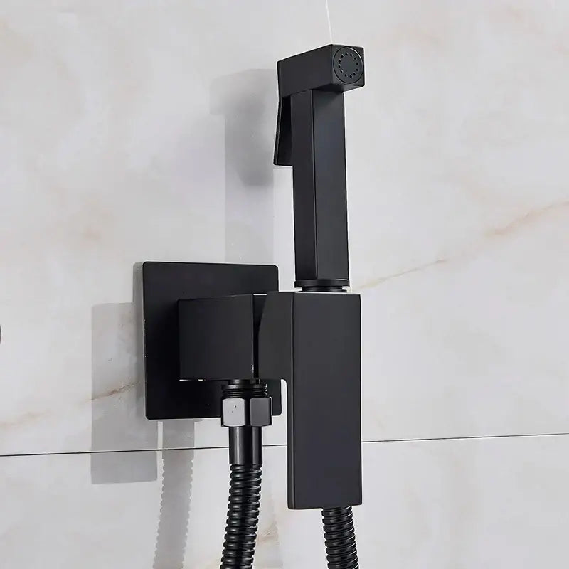 Modern black decorbites brass bidet faucet with matte finish square base and flexible hose for bathroom sprayer use