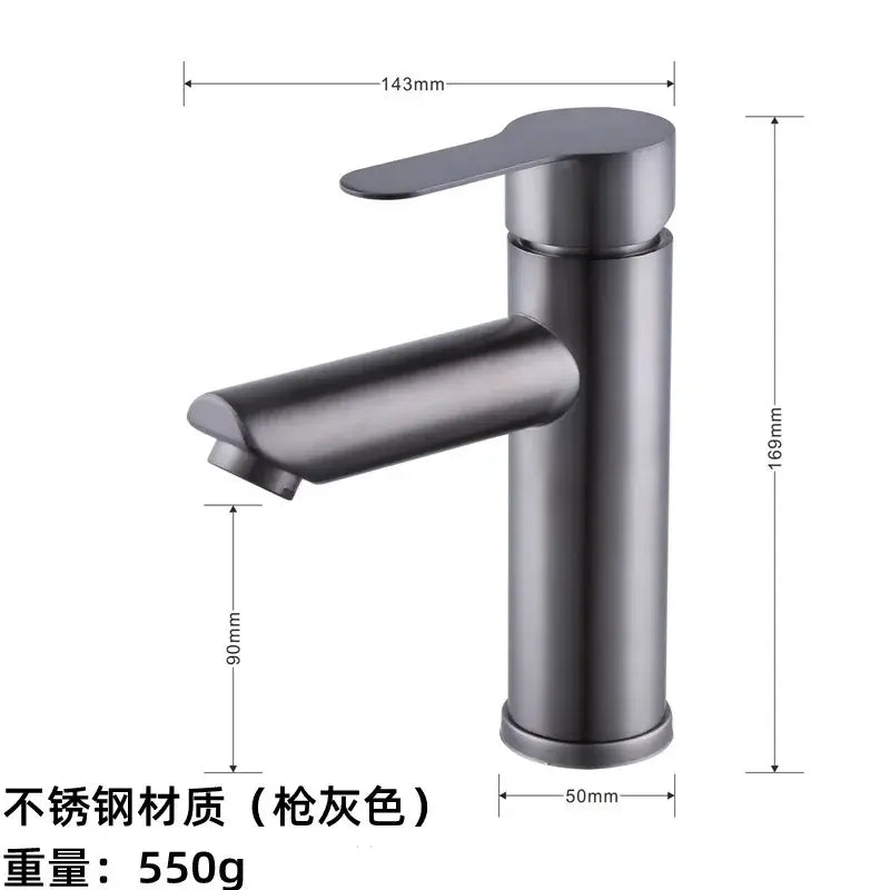 Modern black stainless steel single handle faucet bathroom mixer with gunmetal finish and sleek stainless steel design