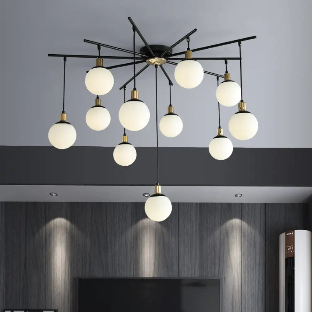 Lámpara de araña moderna negra con forma de estrella y cristal opalino - Elegante lámpara colgante para dormitorio - 4/7/9 luces