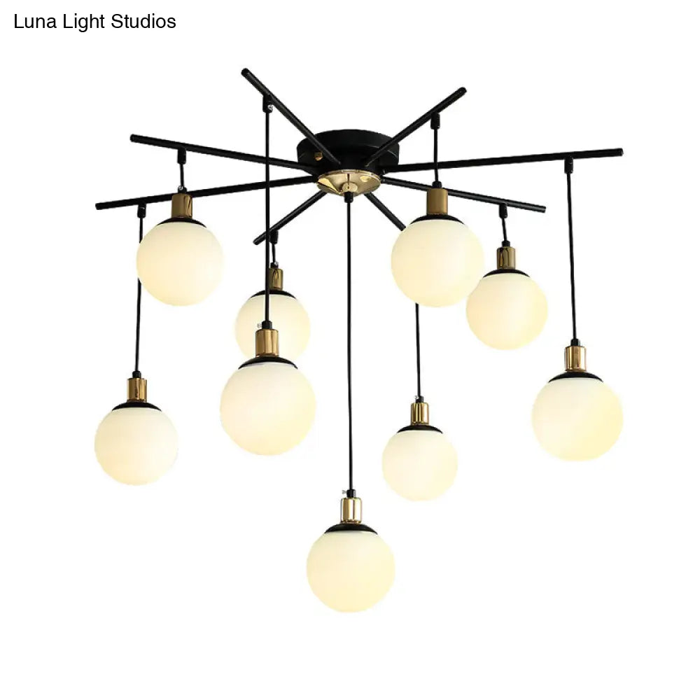 Lámpara de araña moderna negra con forma de estrella y cristal opalino - Elegante lámpara colgante para dormitorio - 4/7/9 luces