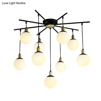 Lámpara de araña moderna negra con forma de estrella y cristal opalino - Elegante lámpara colgante para dormitorio - 4/7/9 luces