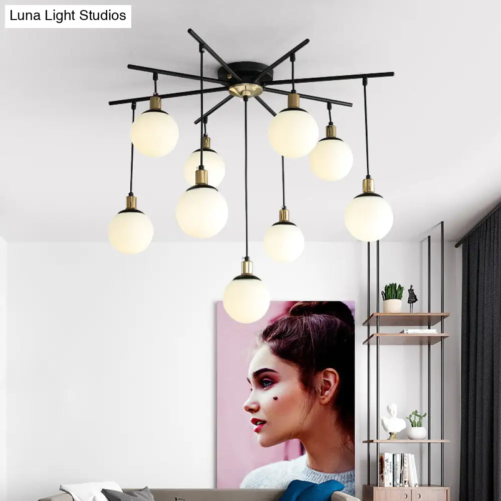 Lámpara de araña moderna negra con forma de estrella y cristal opalino - Elegante lámpara colgante para dormitorio - 4/7/9 luces
