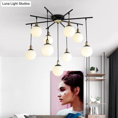 Lámpara de araña moderna negra con forma de estrella y cristal opalino - Elegante lámpara colgante para dormitorio - 4/7/9 luces