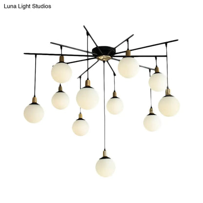 Lámpara de araña moderna negra con forma de estrella y cristal opalino - Elegante lámpara colgante para dormitorio - 4/7/9 luces