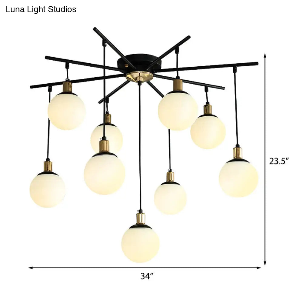 Lámpara de araña moderna negra con forma de estrella y cristal opalino - Elegante lámpara colgante para dormitorio - 4/7/9 luces