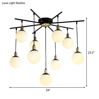 Lámpara de araña moderna negra con forma de estrella y cristal opalino - Elegante lámpara colgante para dormitorio - 4/7/9 luces
