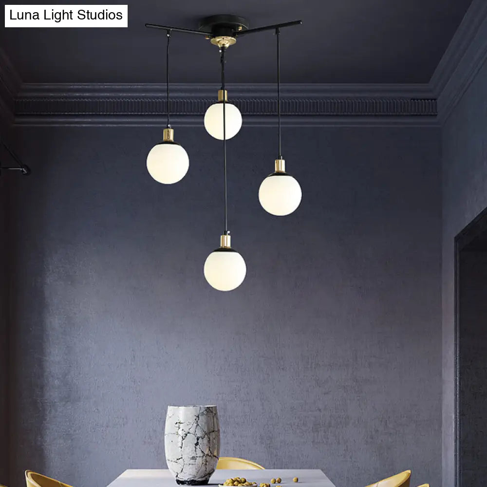 Lámpara de araña moderna negra con forma de estrella y cristal opalino - Elegante lámpara colgante para dormitorio - 4/7/9 luces