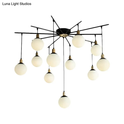 Lámpara de araña moderna negra con forma de estrella y cristal opalino - Elegante lámpara colgante para dormitorio - 4/7/9 luces