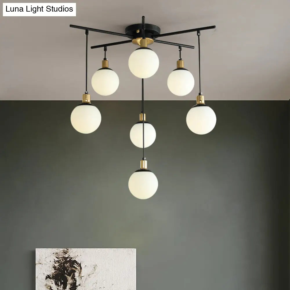 Lámpara de araña moderna negra con forma de estrella y cristal opalino - Elegante lámpara colgante para dormitorio - 4/7/9 luces