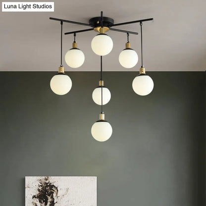 Lámpara de araña moderna negra con forma de estrella y cristal opalino - Elegante lámpara colgante para dormitorio - 4/7/9 luces