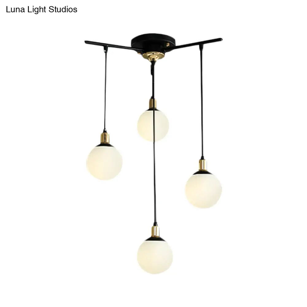 Lámpara de araña moderna negra con forma de estrella y cristal opalino - Elegante lámpara colgante para dormitorio - 4/7/9 luces