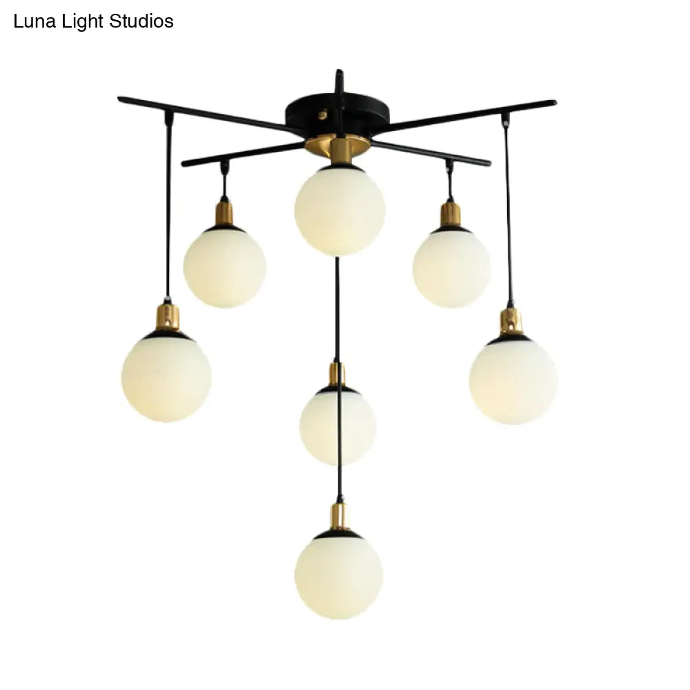 Lámpara de araña moderna negra con forma de estrella y cristal opalino - Elegante lámpara colgante para dormitorio - 4/7/9 luces
