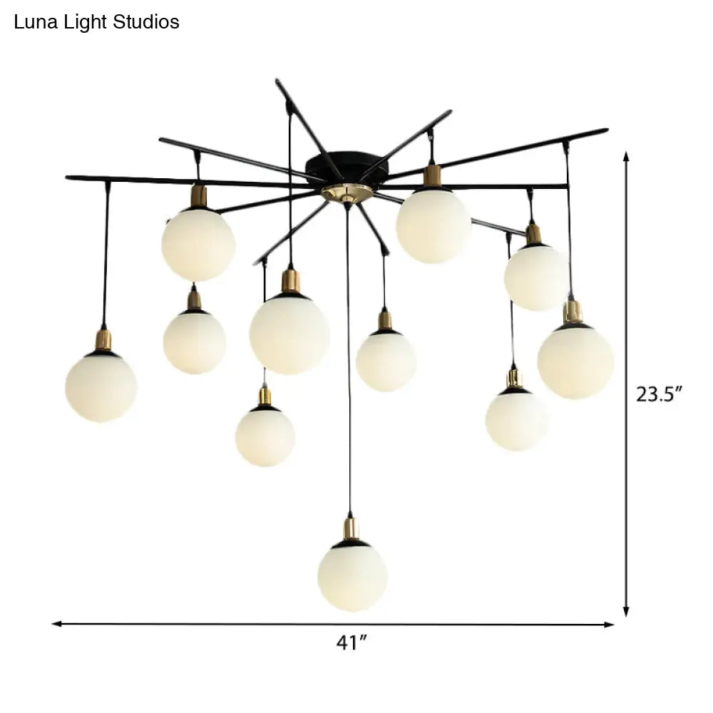 Lámpara de araña moderna negra con forma de estrella y cristal opalino - Elegante lámpara colgante para dormitorio - 4/7/9 luces