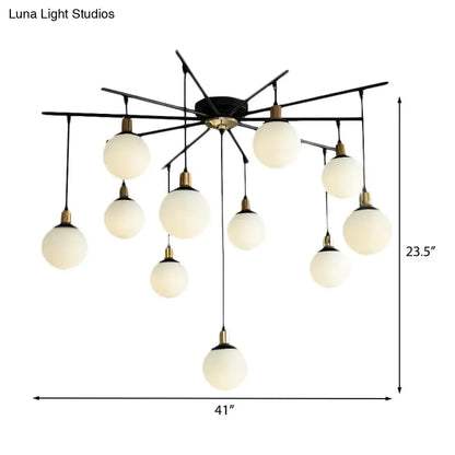 Lámpara de araña moderna negra con forma de estrella y cristal opalino - Elegante lámpara colgante para dormitorio - 4/7/9 luces
