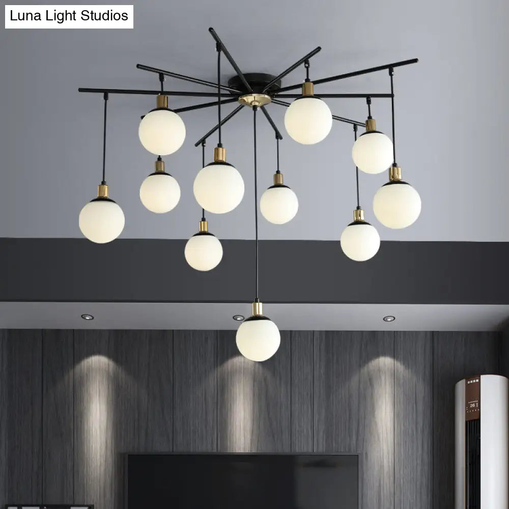 Lámpara de araña moderna negra con forma de estrella y cristal opalino - Elegante lámpara colgante para dormitorio - 4/7/9 luces