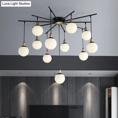 Lámpara de araña moderna negra con forma de estrella y cristal opalino - Elegante lámpara colgante para dormitorio - 4/7/9 luces
