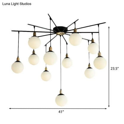 Lámpara de araña moderna negra con forma de estrella y cristal opalino - Elegante lámpara colgante para dormitorio - 4/7/9 luces