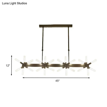 Modern bronze-finished linear acrylic shade pendant light fixture with clear star-shaped diffusers for dining room