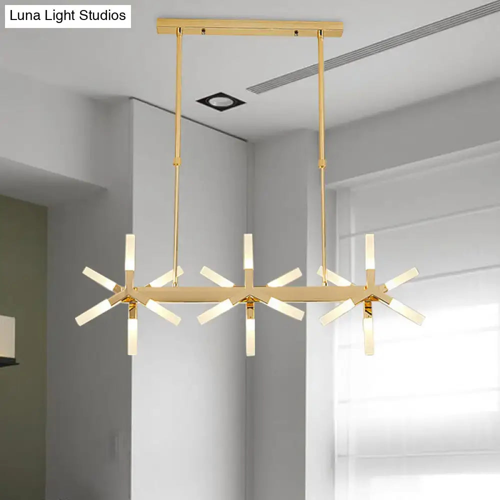 Gold-toned DecorBites™ 18/24-light linear acrylic shade ceiling pendant with sleek geometric arms and frosted glass fixtures