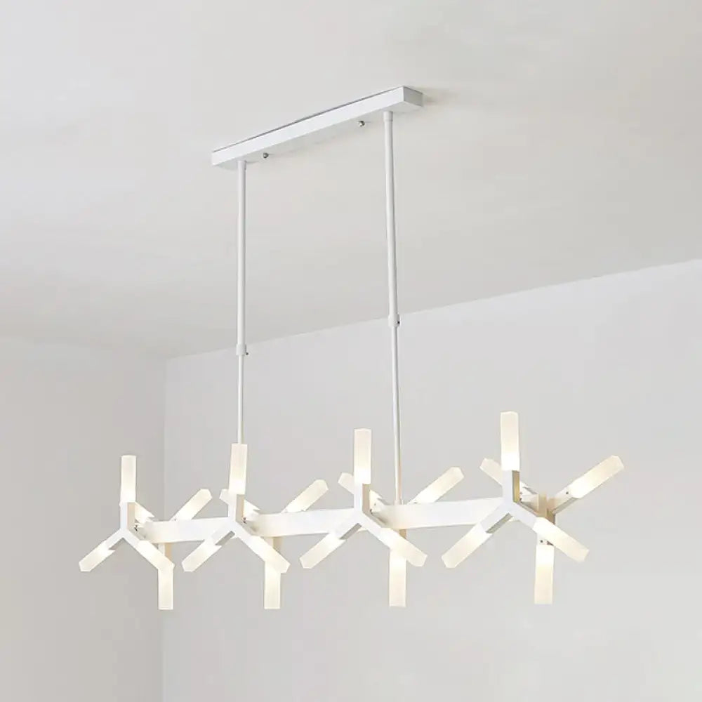 Modern white DecorBites™ 18/24-light linear acrylic shade ceiling pendant with sleek geometric arms ideal over island