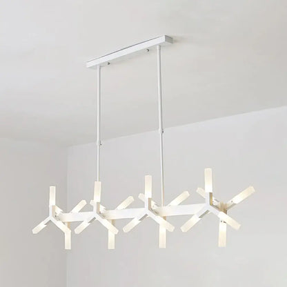 Modern white DecorBites™ 18/24-light linear acrylic shade ceiling pendant with sleek geometric arms ideal over island