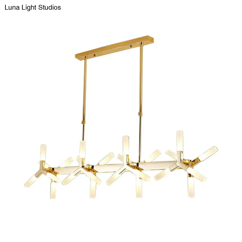 Gold-toned decorbites 18 24-light linear acrylic shade ceiling pendant with starburst glass prisms ideal over island