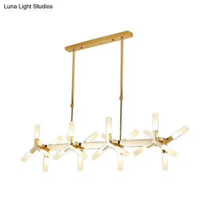 Gold-toned decorbites 18 24-light linear acrylic shade ceiling pendant with starburst glass prisms ideal over island