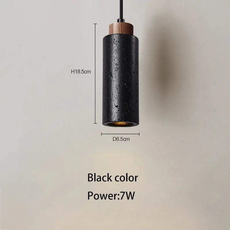 Modern black stone bedside chandelier pendant light with textured concrete finish wooden top 7w decorbites black stone