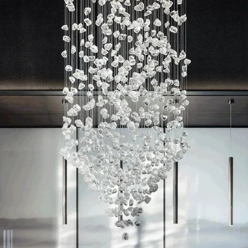 Modern black stone crystal chandelier hallway pendant light featuring numerous clear faceted decorbites crystal pieces