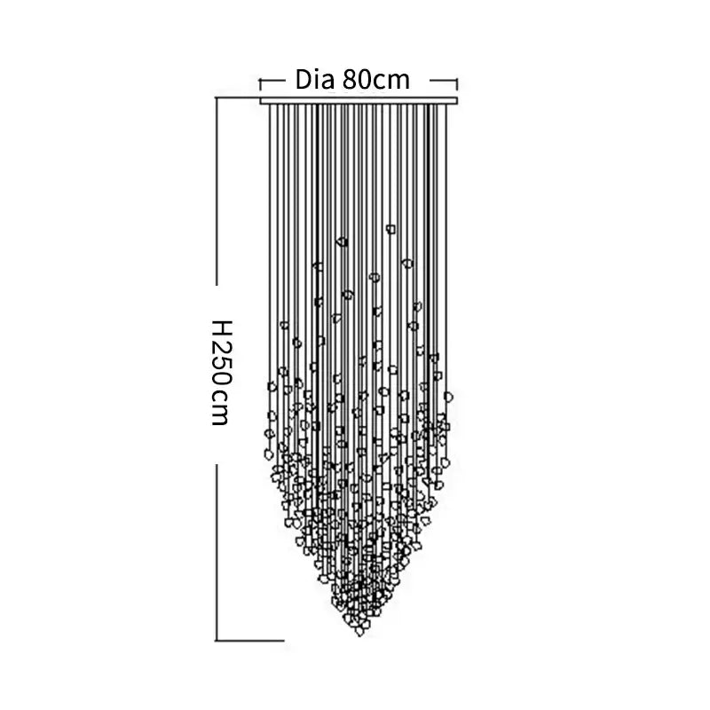 Modern black stone decorbites crystal chandelier with cascading clear crystal beads 80cm diameter 250cm tall for staircase lighting