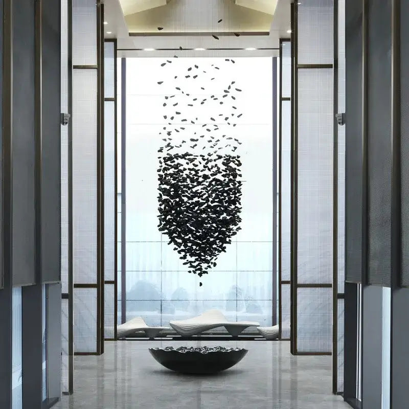 Modern black stone decorbites crystal chandelier with cascading leaf-like elements for elegant living space lighting