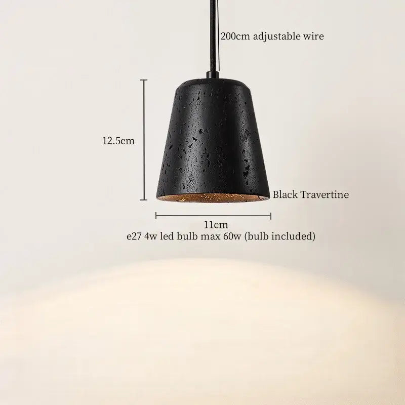 Modern black stone led pendant light with travertine matte finish and warm interior for kitchen wood top decorbites black stone