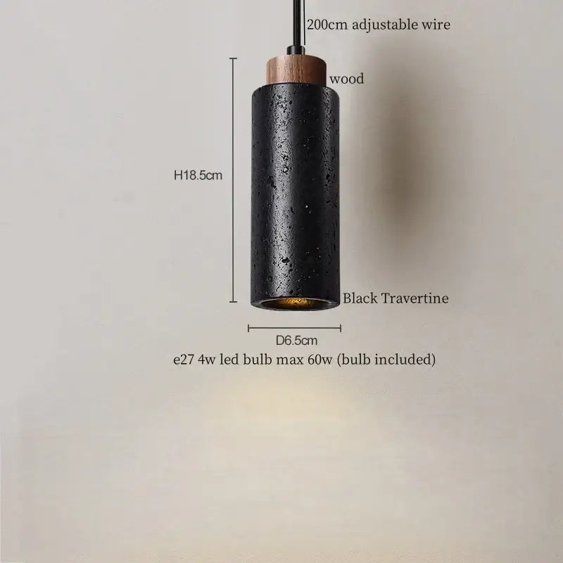 Black travertine pendant light with wooden top and adjustable wire ideal for modern kitchen decorbites black stone led lighting