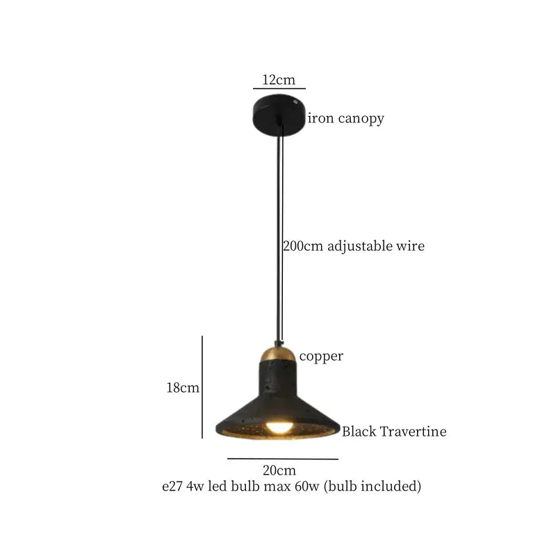 Modern black stone led pendant light with black travertine and copper accent for kitchen wood top decorbites black stone