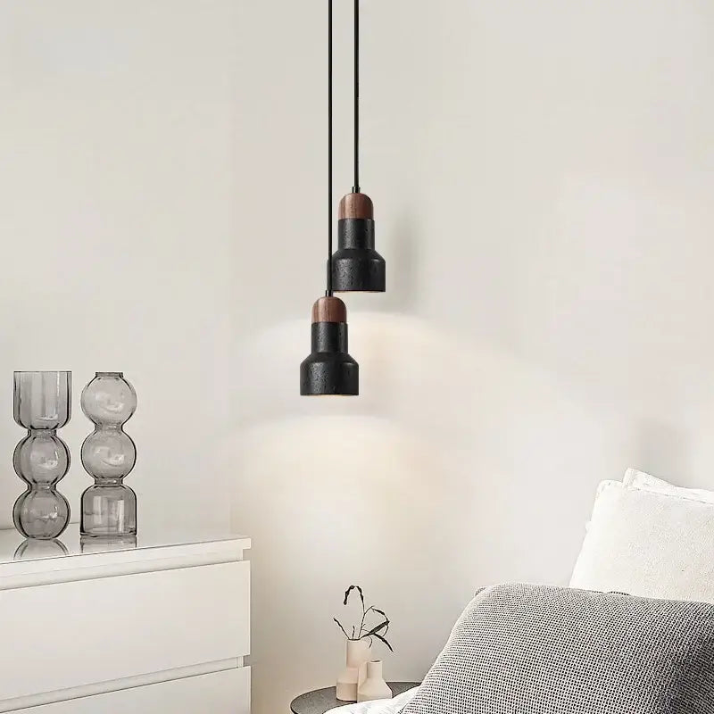 Modern black stone led pendant light with wood top decorbites black stone pendant light for kitchen use