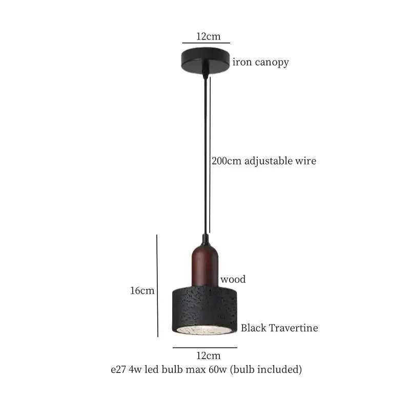 Black travertine pendant light with wooden accent and iron canopy for modern kitchen decorbites black stone led lighting