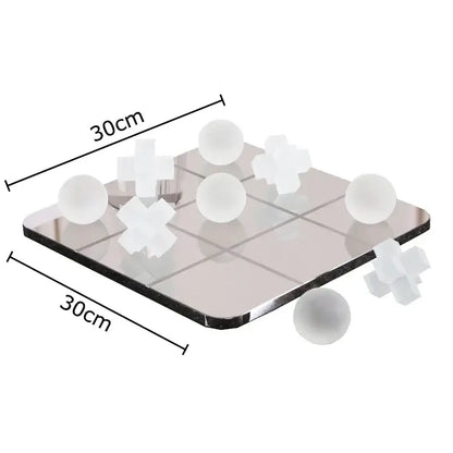 Modern black and tan decorbites acrylic tic-tac-toe chessboard set with 30cm mirrored board and white game pieces for living room decor