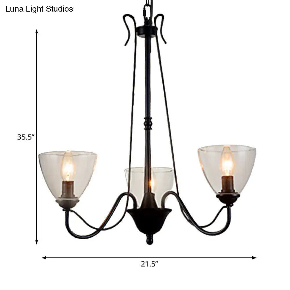 Modern Black Tapered Chandelier - 3/5/6-Light Clear Glass Pendant Light for Living Room