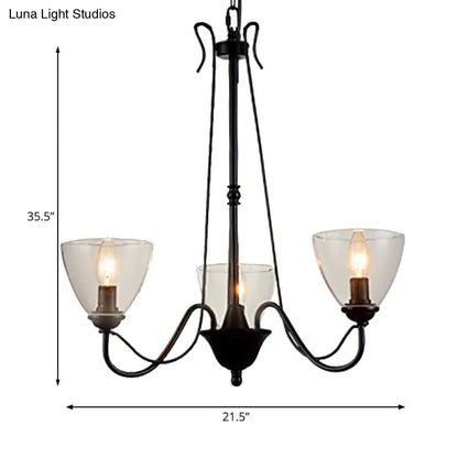Modern Black Tapered Chandelier - 3/5/6-Light Clear Glass Pendant Light for Living Room