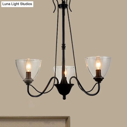 Modern Black Tapered Chandelier - 3/5/6-Light Clear Glass Pendant Light for Living Room