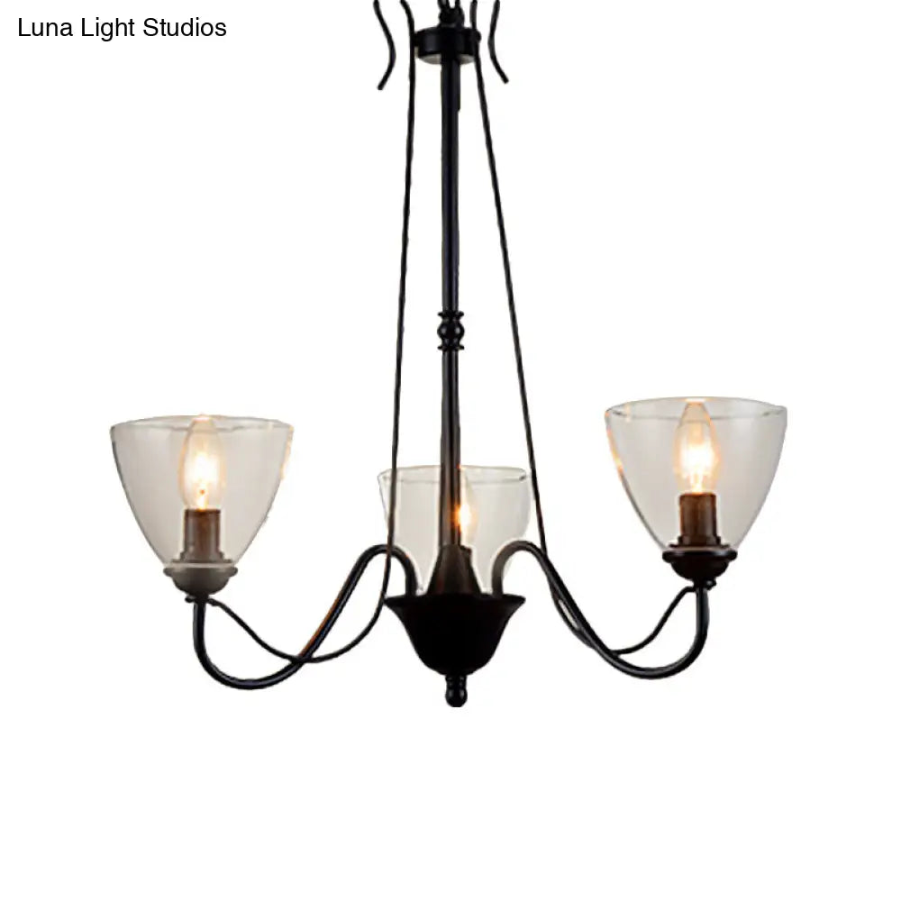 Modern Black Tapered Chandelier - 3/5/6-Light Clear Glass Pendant Light for Living Room